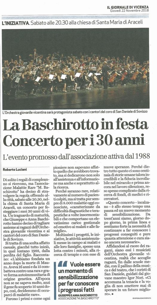 30 anni. L'associazione festeggia con un concerto presso la chiesa di Araceli 